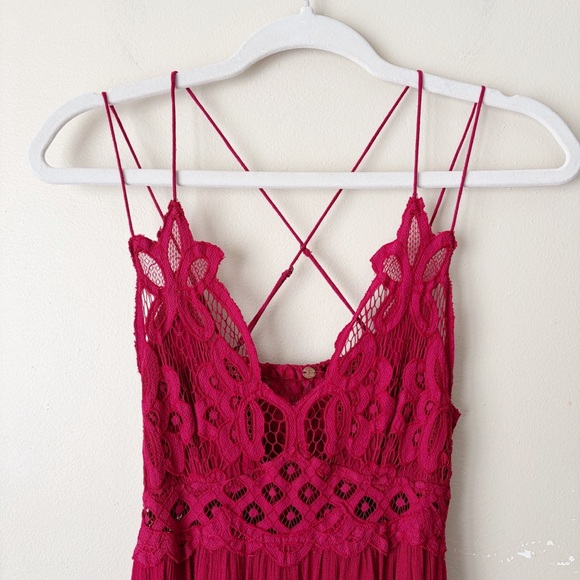 FP One | Adella Crochet Lace Maxi Dress Ruffles Strappy Boho Romantic Red Small - Picture 5 of 12